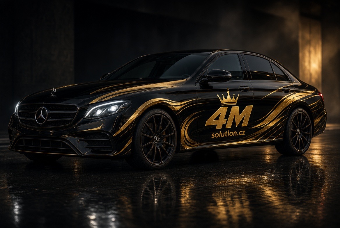 Logo 4M & Solution Group s modrým a stříbrným 4N, stylizovaným prstencem na černém pozadí.
